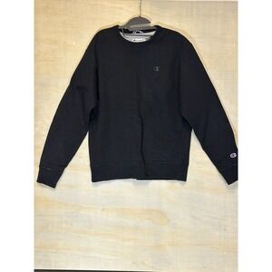 Champion Men Sweatshirt Black Crew Neck Long Sleeve Athletic Casual Size M